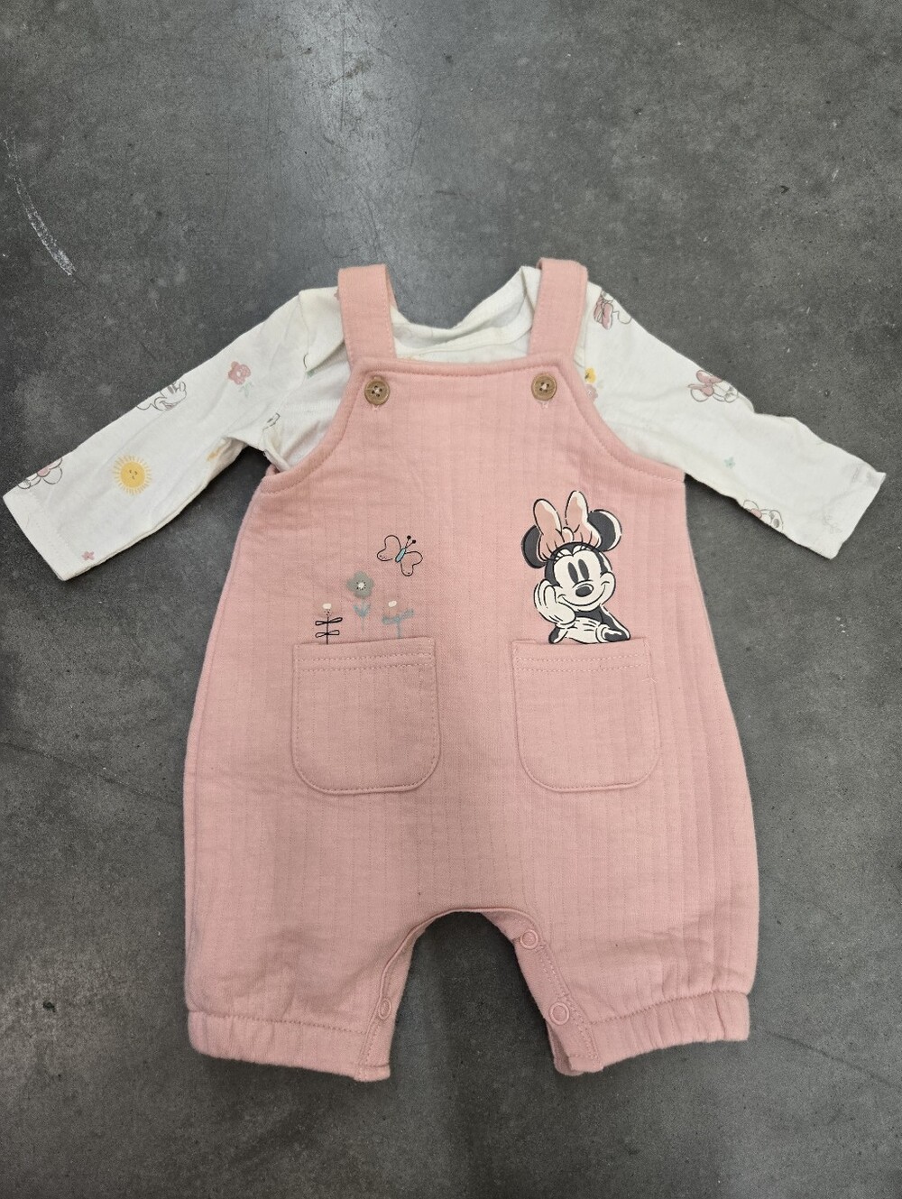 Disney Minnie Mouse Newborn Baby Girl Overalls & Onsie Outfit
